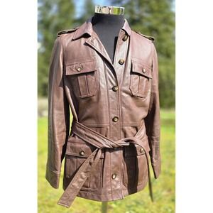 Tommy Bahama Ladies Leather Jacket Explorers Coat Collar Womens Medium Rare Y2K